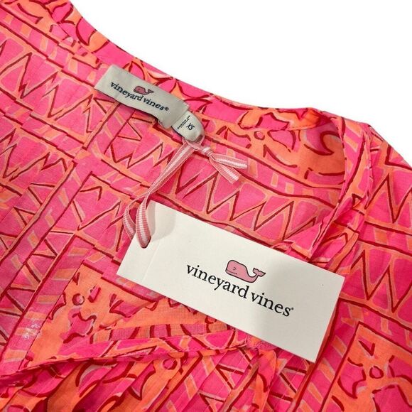vineyard vines Top Pink Print w Tie Neck New !! Long Sleeves Size XSmall NEW !!! - Picture 3 of 11